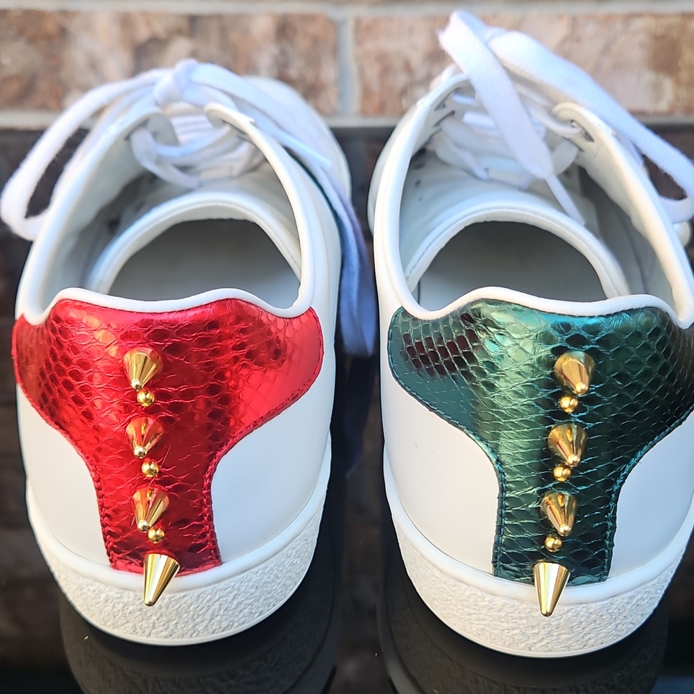 Gucci Ace White Calfskin Pearl & Spike Sneakers Sz. 38 1/2 - Picture 4 of 12